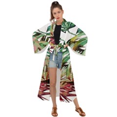 Watercolor Monstera Leaves Maxi Kimono