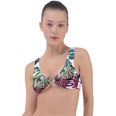 Watercolor Monstera Leaves Ring Detail Bikini Top by goljakoff