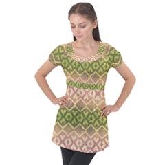 Ethnic Seamless Pattern Puff Sleeve Tunic Top by FloraaplusDesign