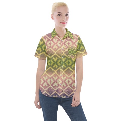 Ethnic Seamless Pattern Women s Short Sleeve Pocket Shirt by FloraaplusDesign