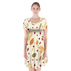 Pretty Leaves Pattern Short Sleeve V-neck Flare Dress