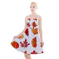 Autumn Pattern Halter Party Swing Dress  by designsbymallika