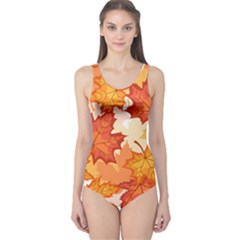 Autumn Leaves Pattern One Piece Swimsuit by designsbymallika