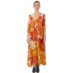 Autumn Leaves Pattern Button Up Boho Maxi Dress by designsbymallika