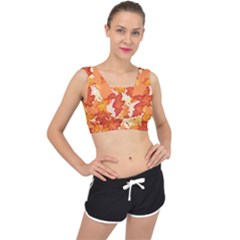 Autumn Leaves Pattern V-back Sports Bra by designsbymallika