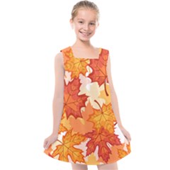 Autumn Leaves Pattern Kids  Cross Back Dress by designsbymallika