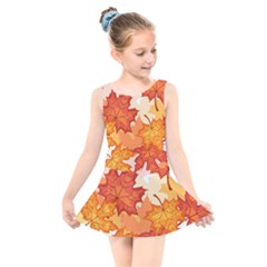 Autumn Leaves Pattern Kids  Skater Dress Swimsuit by designsbymallika