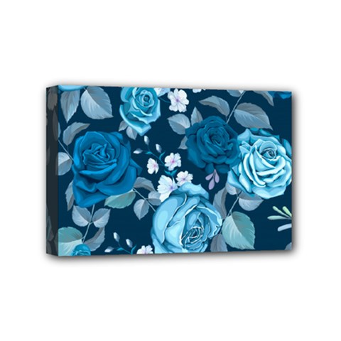 Blue Floral Print  Mini Canvas 6  X 4  (stretched)
