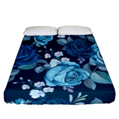 Blue Floral Print  Fitted Sheet (queen Size) by designsbymallika