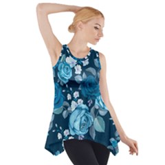 Blue Floral Print  Side Drop Tank Tunic by designsbymallika