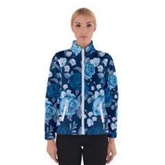 Blue Floral Print  Winter Jacket by designsbymallika