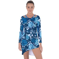 Blue Floral Print  Asymmetric Cut-out Shift Dress by designsbymallika