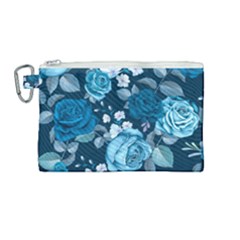 Blue Floral Print  Canvas Cosmetic Bag (medium) by designsbymallika