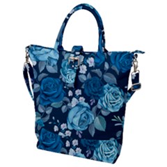 Blue Floral Print  Buckle Top Tote Bag by designsbymallika