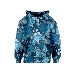 Blue Floral Print  Kids  Pullover Hoodie by designsbymallika