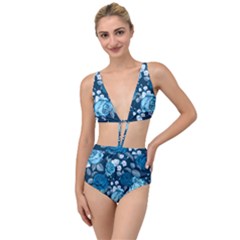 Blue Floral Print  Tied Up Two Piece Swimsuit by designsbymallika