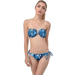 Blue Floral Print  Twist Bandeau Bikini Set by designsbymallika