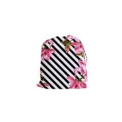 Pink Floral Stripes Drawstring Pouch (xs) by designsbymallika