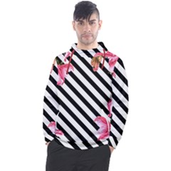 Pink Floral Stripes Men s Pullover Hoodie by designsbymallika