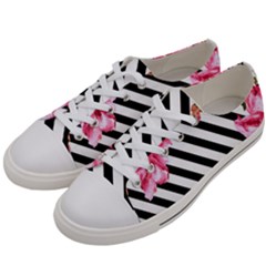 Pink Floral Stripes Women s Low Top Canvas Sneakers by designsbymallika