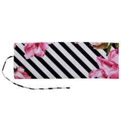 Pink Floral Stripes Roll Up Canvas Pencil Holder (m) by designsbymallika