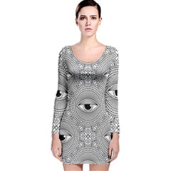 Eye Pattern Long Sleeve Velvet Bodycon Dress