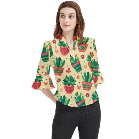 Cactus Love  Loose Horn Sleeve Chiffon Blouse by designsbymallika