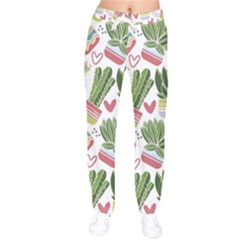 Cactus Love  Women Velvet Drawstring Pants by designsbymallika