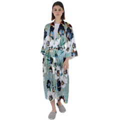 Black White Floral Print Maxi Satin Kimono by designsbymallika