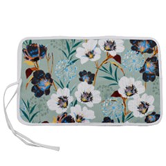 Black White Floral Print Pen Storage Case (l) by designsbymallika