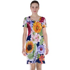 Watercolor Print Floral Design Short Sleeve Nightdress by designsbymallika