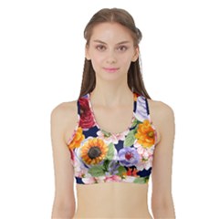 Watercolor Print Floral Design Sports Bra With Border by designsbymallika