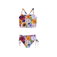 Watercolor Print Floral Design Girls  Tankini Swimsuit by designsbymallika