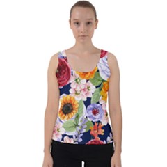 Watercolor Print Floral Design Velvet Tank Top by designsbymallika