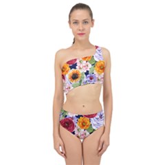 Watercolor Print Floral Design Spliced Up Two Piece Swimsuit by designsbymallika