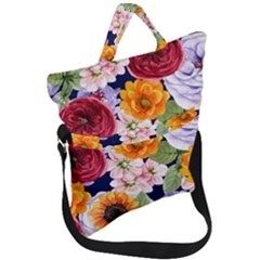 Watercolor Print Floral Design Fold Over Handle Tote Bag by designsbymallika