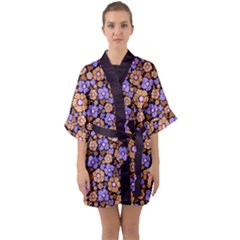 Nostalgic Flowers Half Sleeve Satin Kimono  by FloraaplusDesign