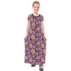 Nostalgic Flowers Kids  Short Sleeve Maxi Dress by FloraaplusDesign