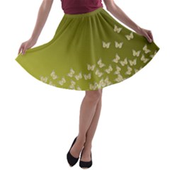 Yellow, Gold Gradient Butterflies Pattern, Cute Insects Theme A-line Skater Skirt by Casemiro