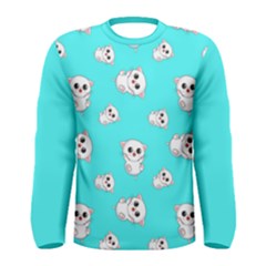 Azure Blue And Crazy Kitties Pattern, Cute Kittens, Cartoon Cats Theme Men s Long Sleeve Tee by Casemiro