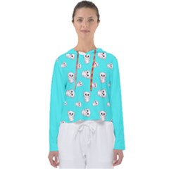 Azure Blue And Crazy Kitties Pattern, Cute Kittens, Cartoon Cats Theme Women s Slouchy Sweat by Casemiro