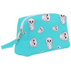 Azure Blue And Crazy Kitties Pattern, Cute Kittens, Cartoon Cats Theme Wristlet Pouch Bag (large) by Casemiro