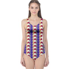 Colorful Triangles Pattern, Retro Style Theme, Geometrical Tiles, Blocks One Piece Swimsuit by Casemiro