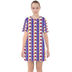 Colorful Triangles Pattern, Retro Style Theme, Geometrical Tiles, Blocks Sixties Short Sleeve Mini Dress by Casemiro