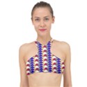 Colorful triangles pattern, retro style theme, geometrical tiles, blocks High Neck Bikini Top View1