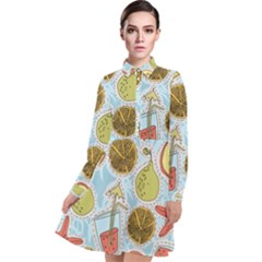 Tropical pattern Long Sleeve Chiffon Shirt Dress