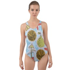 Tropical pattern Cut-Out Back One Piece Swimsuit