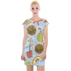 Tropical pattern Cap Sleeve Bodycon Dress
