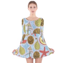 Tropical pattern Long Sleeve Velvet Skater Dress