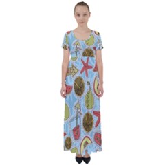 Tropical pattern High Waist Short Sleeve Maxi Dress